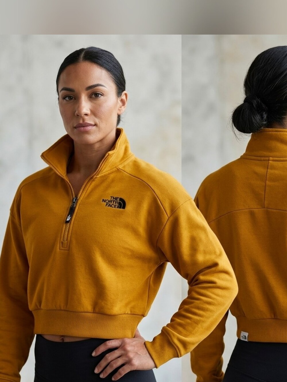 The North Face Women's Mustard Half-Zip Cropped Fleece Pullover Size Small